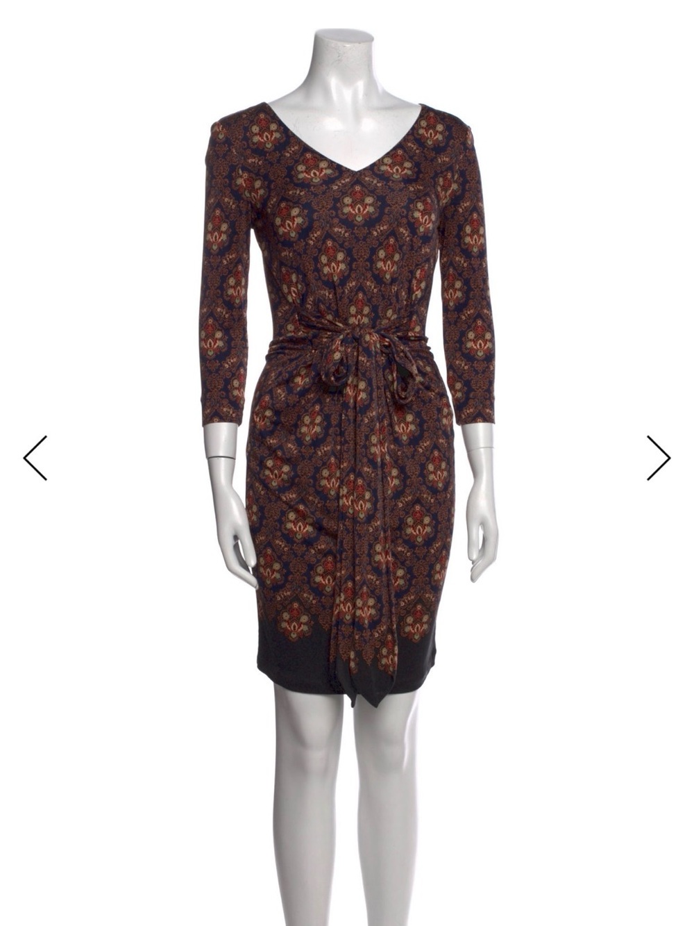 Tory Burch 100% Silk Floral Sheath Dress V-Neck Tie Waist, Size XS